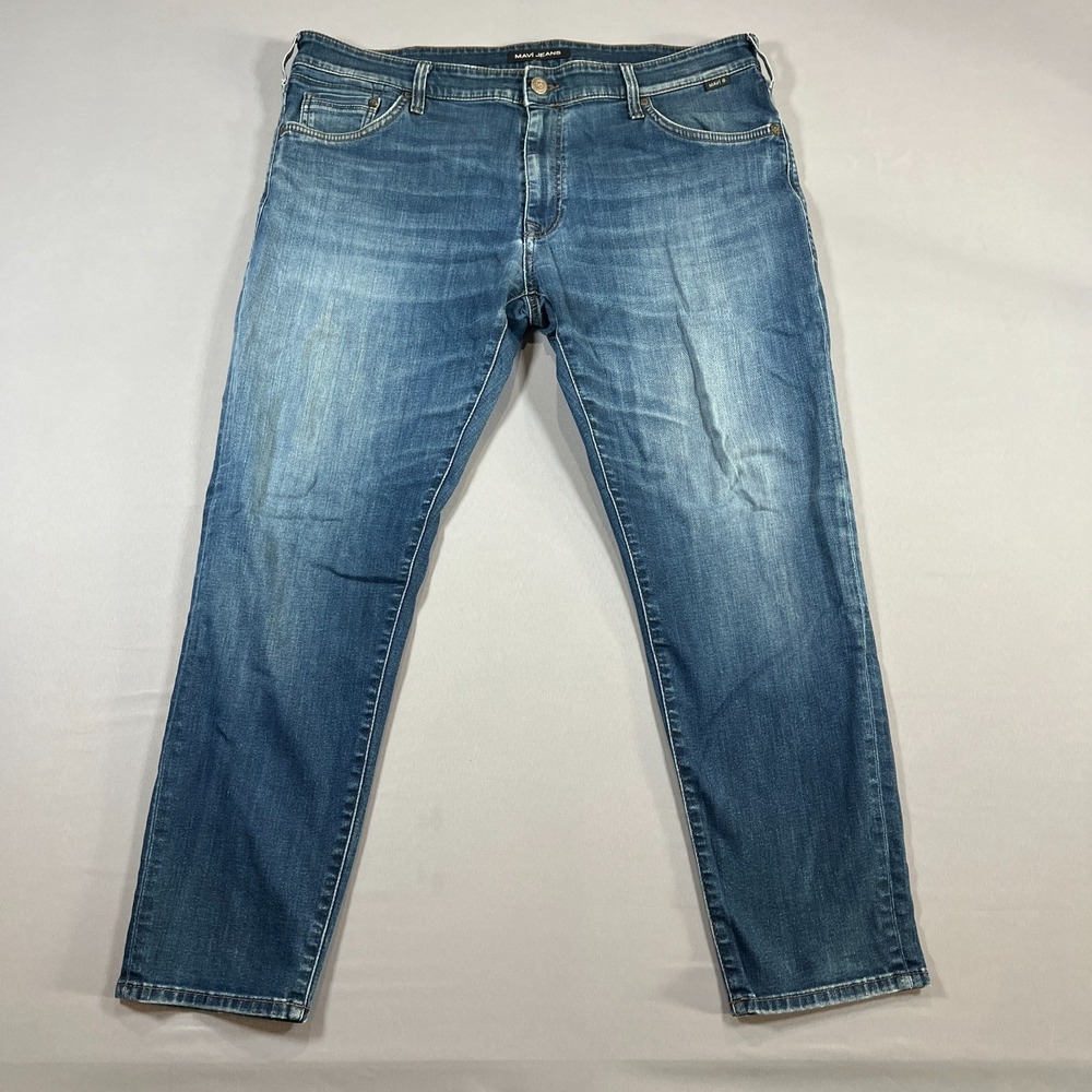 Mavi Jeans Mens 39X28 Blue Denim Stretch Mid Rise Medium Wash 5 Pocket Straight